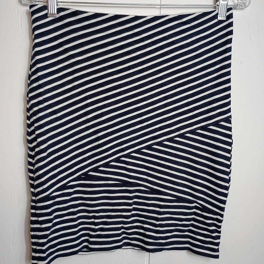 Anne Taylor LOFT Black White Striped Short Pencil Skirt Hidden Waist Womens S